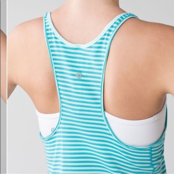lululemon What The Sport Singlet Racerback Tank Sz8 Silver Stripe Peacock Blue - Picture 4 of 12
